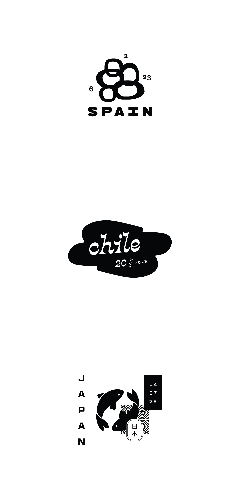 Spain, Chile + Japan stamps