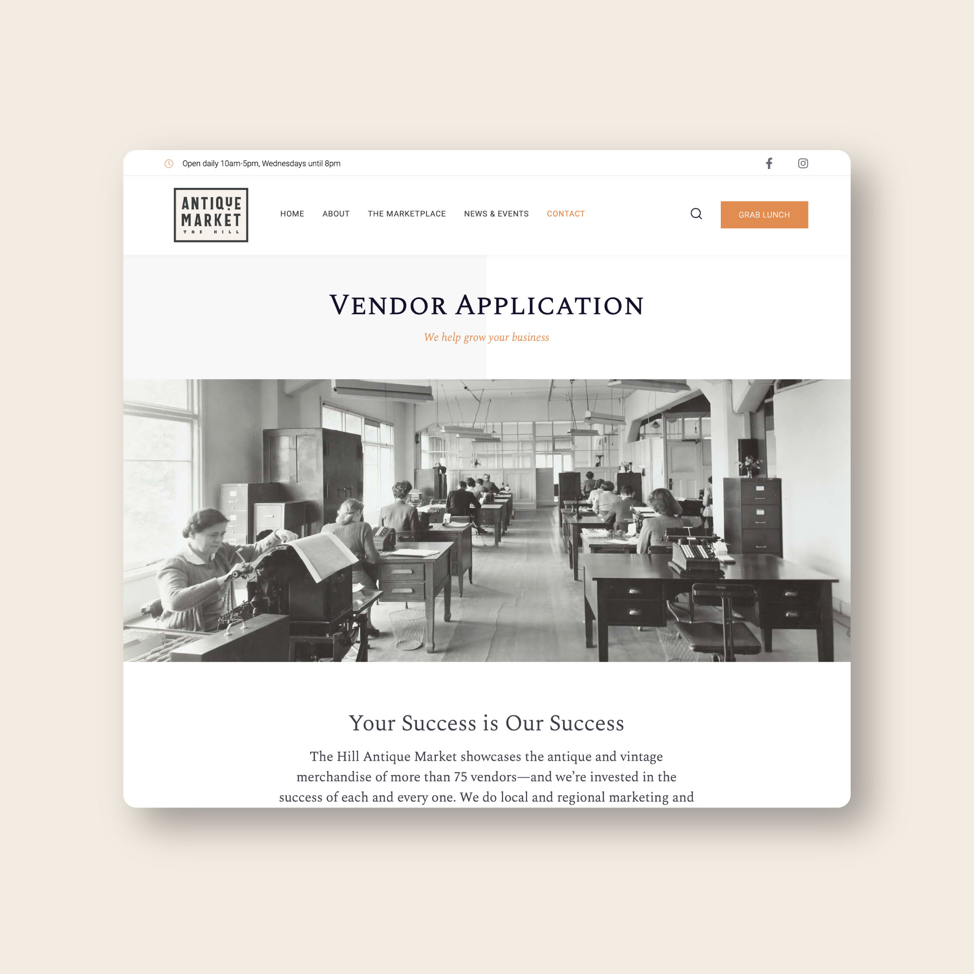 website vendor application page