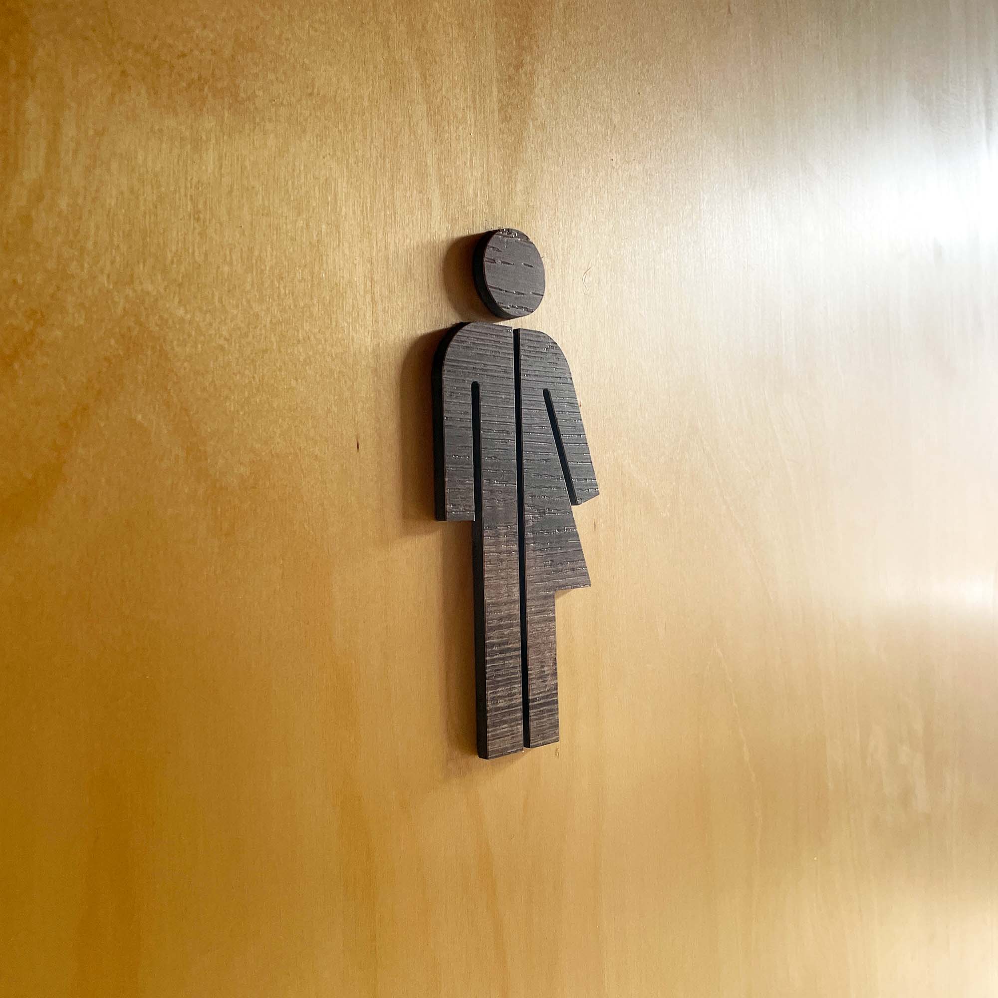 close-up of restroom sign