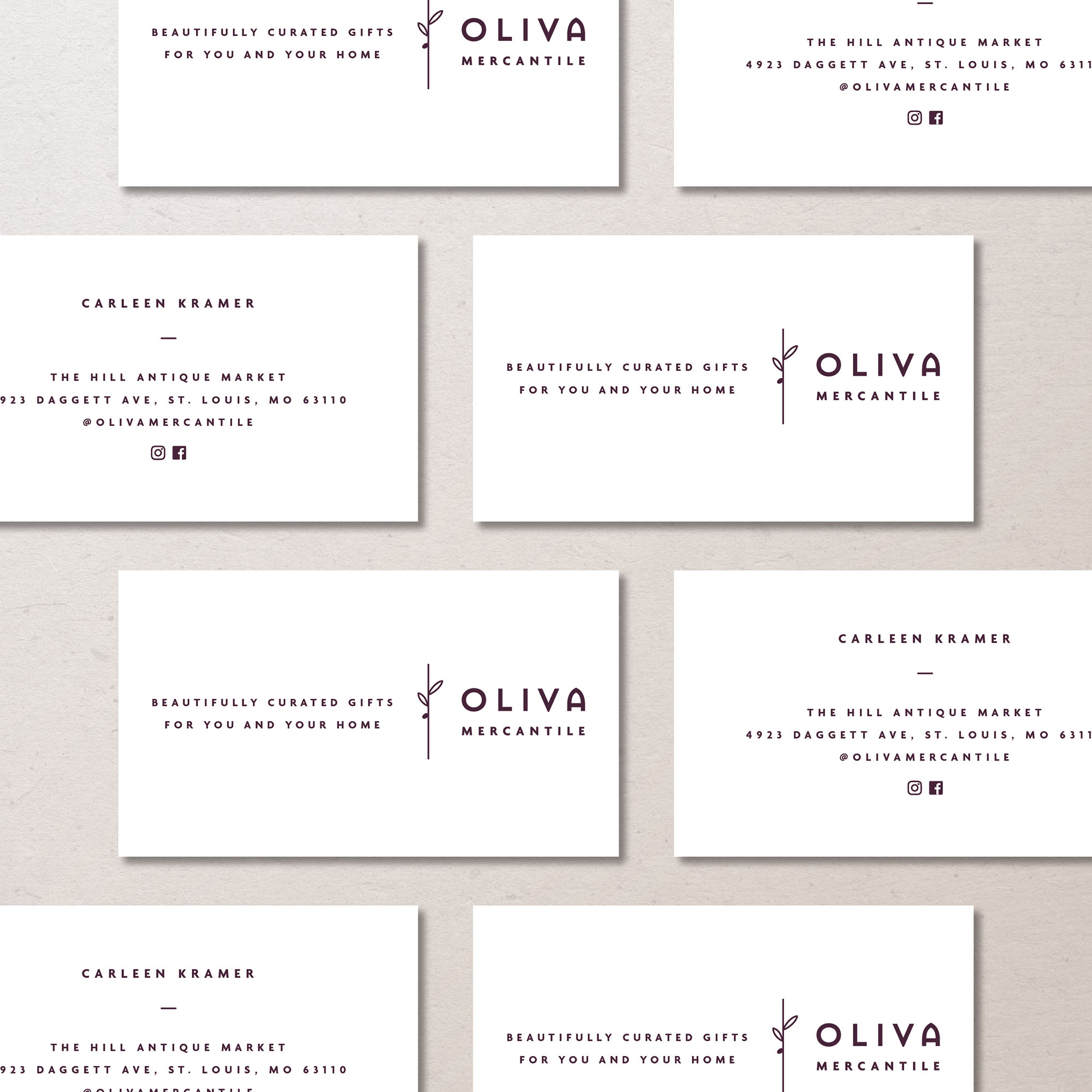 Oliva Mercantile business cards